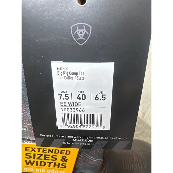 Ariat Big Rig Composite Toe Work Boots Mens Size 7.5 EE Wide Waterproof Leather - Picture 12 of 15